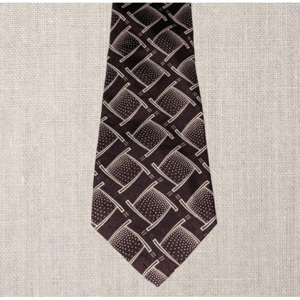 Giorgio Armani Neck Tie 100% Silk Italy Designer Geometric Brown Mens Squares
